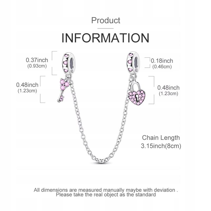 Pink Key Padlock Bracelet Safety Chain S925 Silver