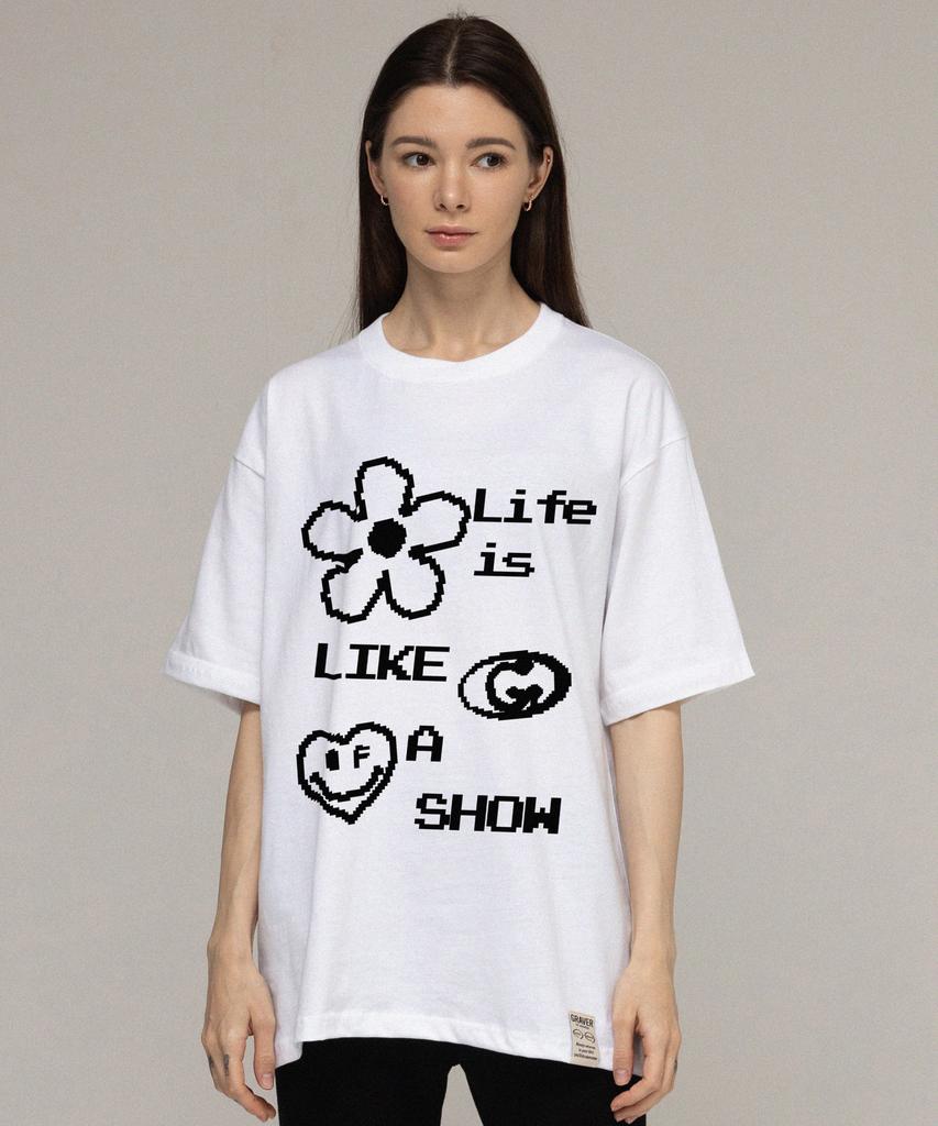 GRAVER [Unisex] Pixel Mix Like Short Sleeve T-Shirt_White