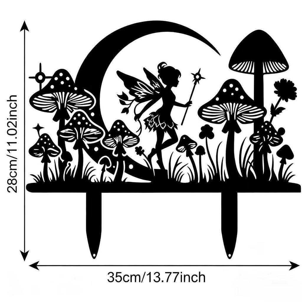 Iron Art Angel and Mushroom Garden Lawn Ornaments - Hollow Silhouette Yard Decorations