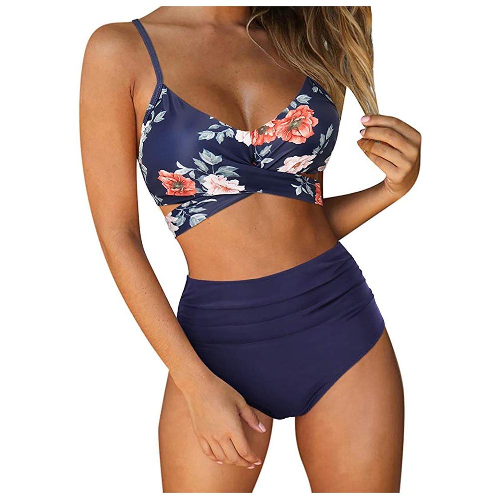 Europäischer und amerikanischer Bikini-Badeanzug für Damen mit hoher Taille und geteilter Cross-Bag