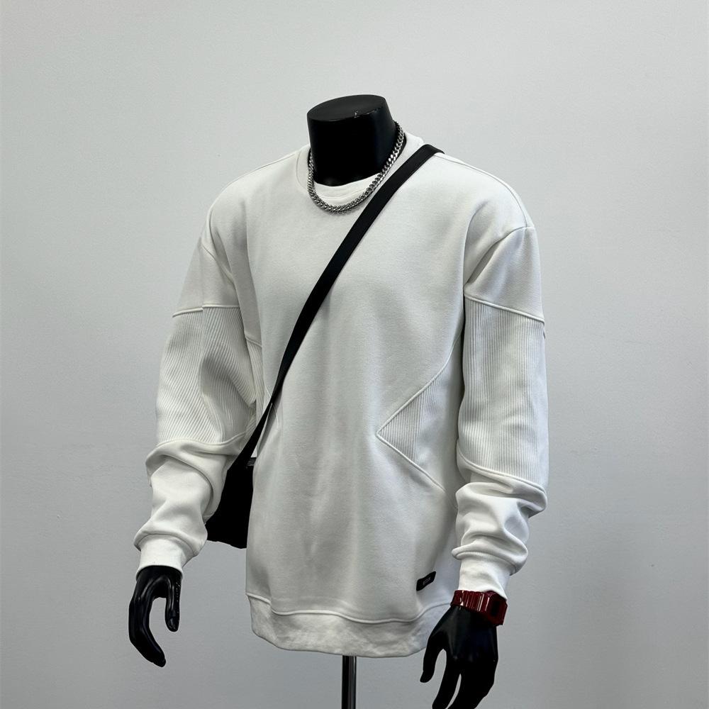 

Autumn new American trendy brand crew neck sweater spliced long-sleeved jumper M