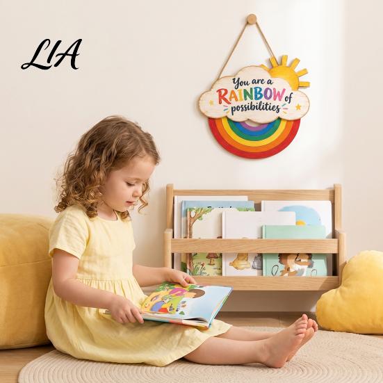Heartwarming Gifts for Kids Boho Rainbow Sun Welcome Door Sign, Wall Hanging Plaque Sign Playroom Art with Inspirational Quote, Colorful Hanger