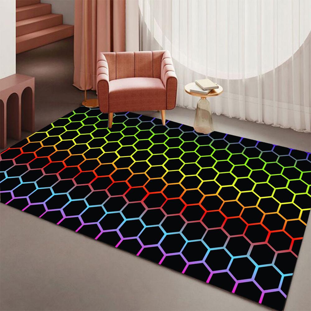 Hexagon Gaming Rug Neon Cool Carpet Mat Ergonomic Design for Gaming Room Setup Home Soft Badmat Large Carpet Indoor Mat Doormat