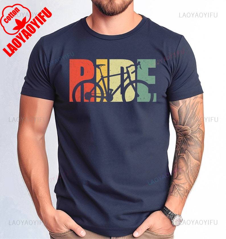 

Funny Ride Bicycle Cycling Rider Man Graphic T Shirts Gift for Fathers Day Shortsleev Summer High Quality Cotton Ropa Hombre 4XL