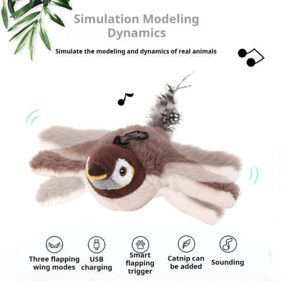 Schlagende Vögel Katzenspielzeug Interaktive Zwitschernde Vögel Katzenjagdspielzeug Elektrisches Plüschtier Schlagende Flügel für Katzen und Hunde Anschleichen Jagdinstinkt