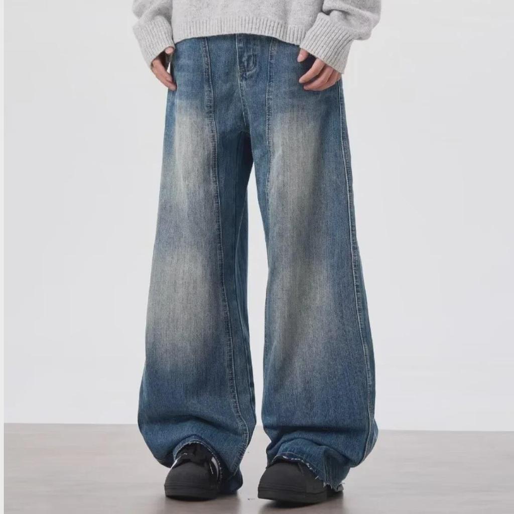 Unisex Retro Lightning Pattern Deconstructed Scimitar Jeans - Loose Fit, 3D Tailored Banana Style