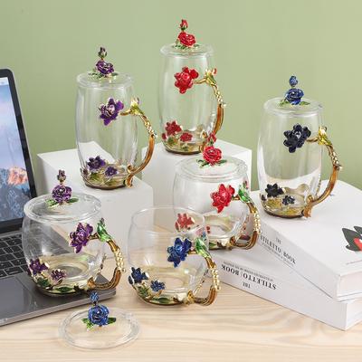 Zuhause Hitzebeständige Glastasse Kreative Emaille Wassertasse Kristallblume Teetasse Geschenk Tassenset Glas Wassertasse