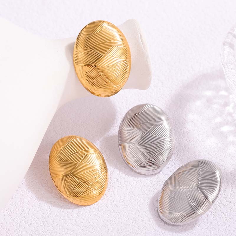 Stainless Steel Geometric Oval Stud Earrings for Women Exaggerated Gold Color Metal Texture Personality Earrings Jewelry Gifts