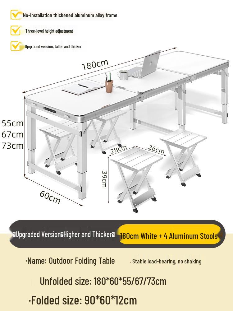 Adjustable Height Aluminum Folding Picnic Table & Chairs Set for Outdoor Camping & BBQ