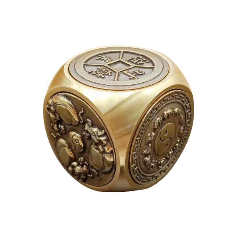 Brass Rotating Hexagonal Magic Cube: Creative Copper Craft for Wealth and Stress Relief.