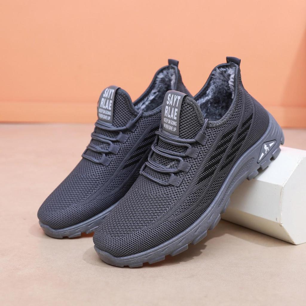 Men's Winter Cotton Shoes with Woven and Velvet Design, Slip-On Sports Casual Boots