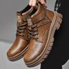 Mode Lässige Leder Herren Stiefeletten Kurze Outdoor Sneaker Klassische Rutschfeste Herren Motorradstiefel Handgefertigt Herren High Top Schuhe
