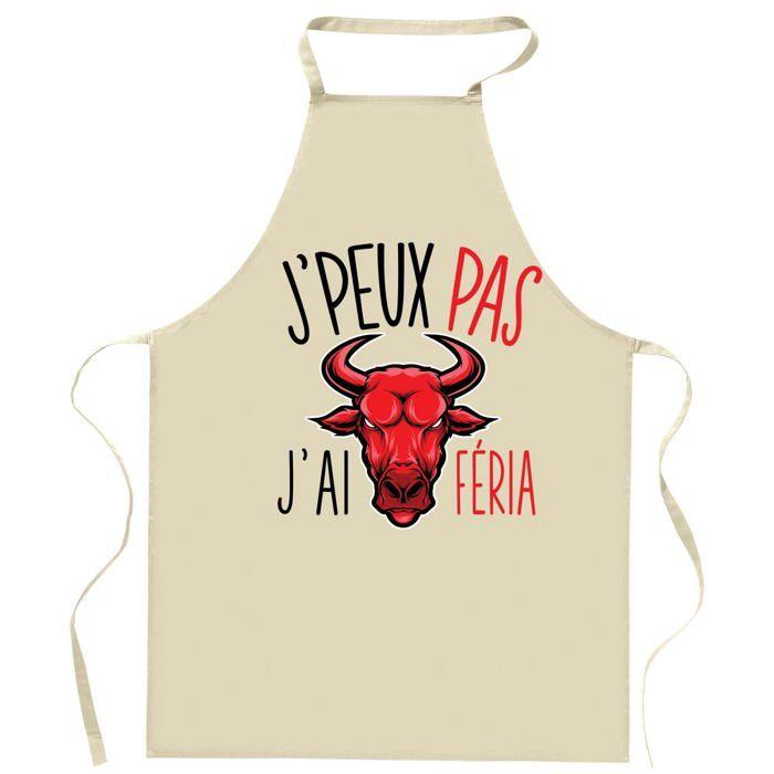 Tablier de cuisine - feria J'peux pas - Impression bretonne - Coton épais résistant - Liens ajustables