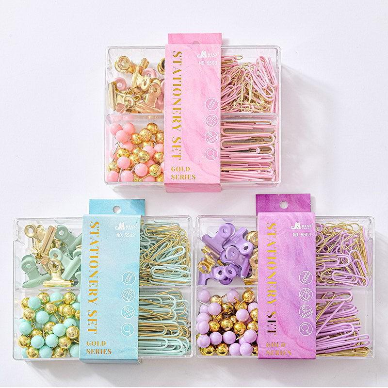 Creative Luxury Office Stationery Set: Macaron Color Clips & Push Pins