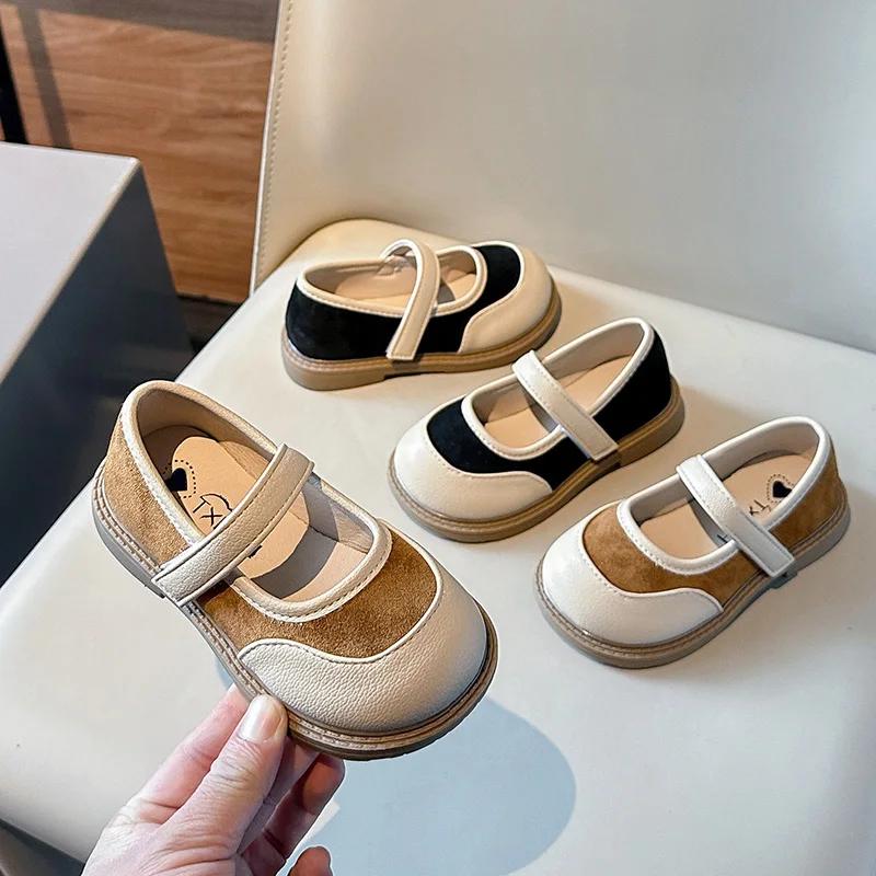 Girls' leather shoes, princess shoes, spring 2024 black soft soled girls' single shoes, children's small leather shoes