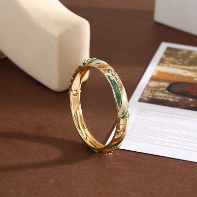 Colorful Enamel Cloisonne Bracelet Dainty Retro Gold Plated Floral Bangle Ethnic Style Zinc Alloy