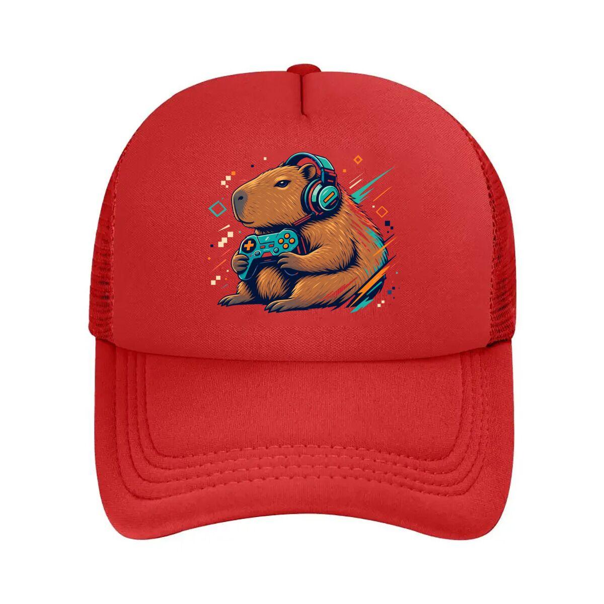 Retro Neon Gamer Capybara Mascot Art  Mesh Baseball Cap Hip Hop Adjustable