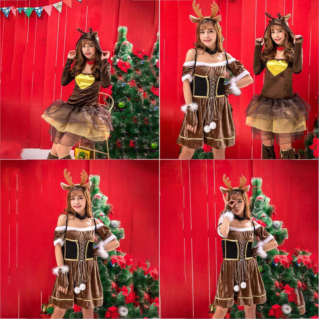 Christmas Reindeer Women Costume Fashion Cosplay Party Deer Fancy Outfit Dress