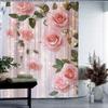 Water-Resistant Non-Woven Shower Curtain With Floral Rose Pattern, Artistic Design, Includes 12 Hooks For Home And Hotel, Machin