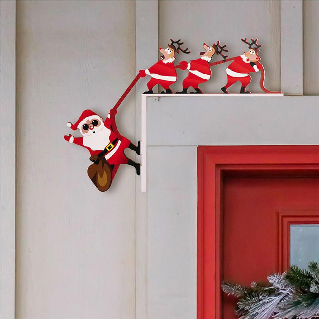Wooden Door Frame Ornament Christmas Door Corner Frame Decoration Santa Claus Door Sign Decor For Xmas Home Party Props