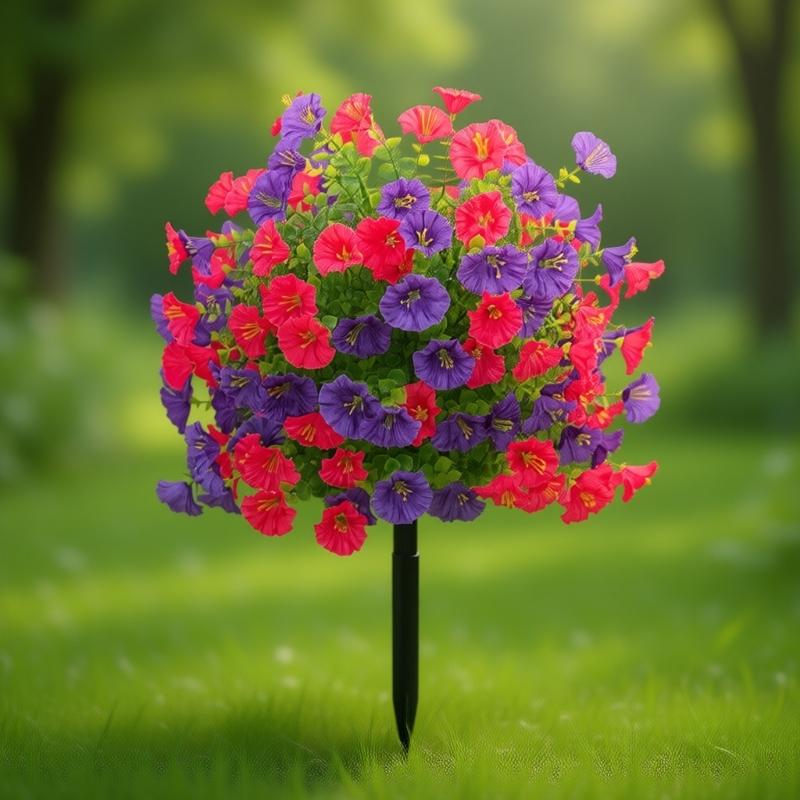 Artificial Plant Outdoor Artificial Morning Glory Flower Ground Stake Weather Resistant Plastic Flower For Garden Patio