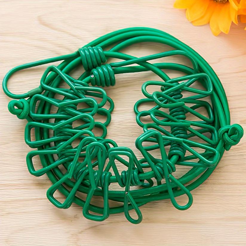 

Adjustable Elastic Clothesline with 12 Clips Windproof Portable Travel Drying Rack, for Outdoor Garments, Bedding, Socks & Delicates зелёный