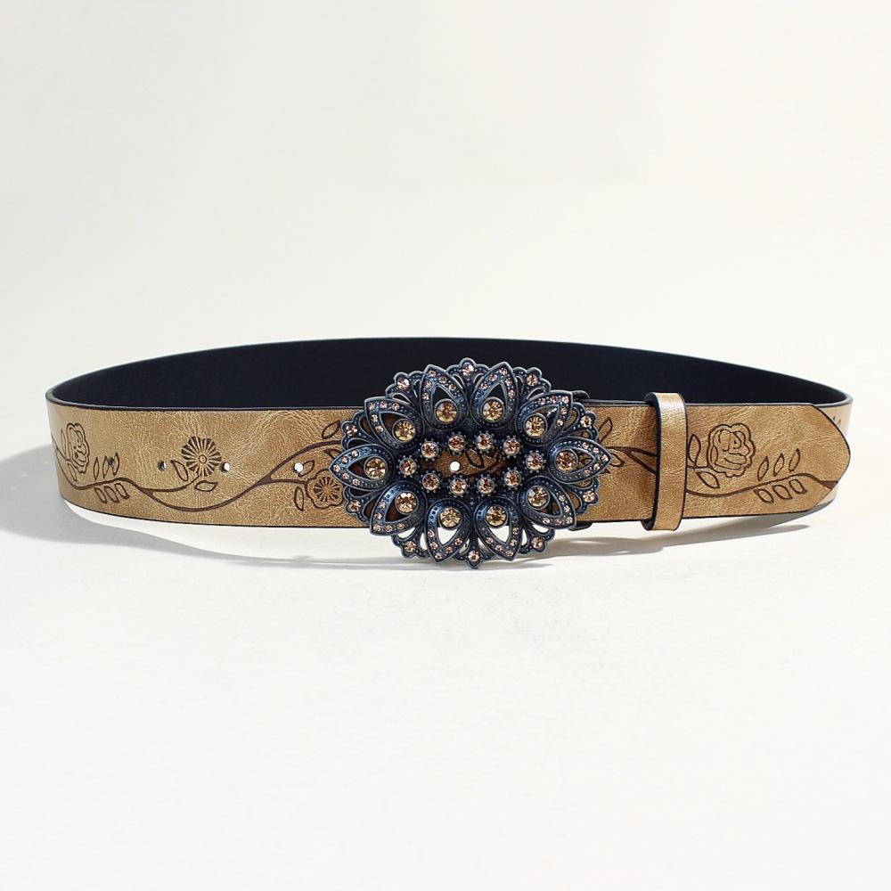 Vintage Belt Women'S Rhinestone Smooth Buckle Belt Decorative Ladies Belt