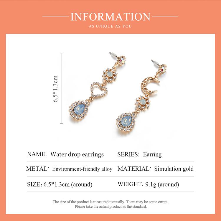 Bisaer Asymmetric Love & Moon Rhinestones Stud Earring for Ladyies Gentle Jewelry