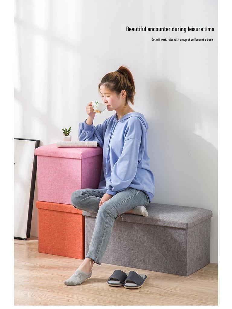 Cross-Border Cotton and Linen Folding Storage Stool: Dustproof Organizer for Shoes and Seating