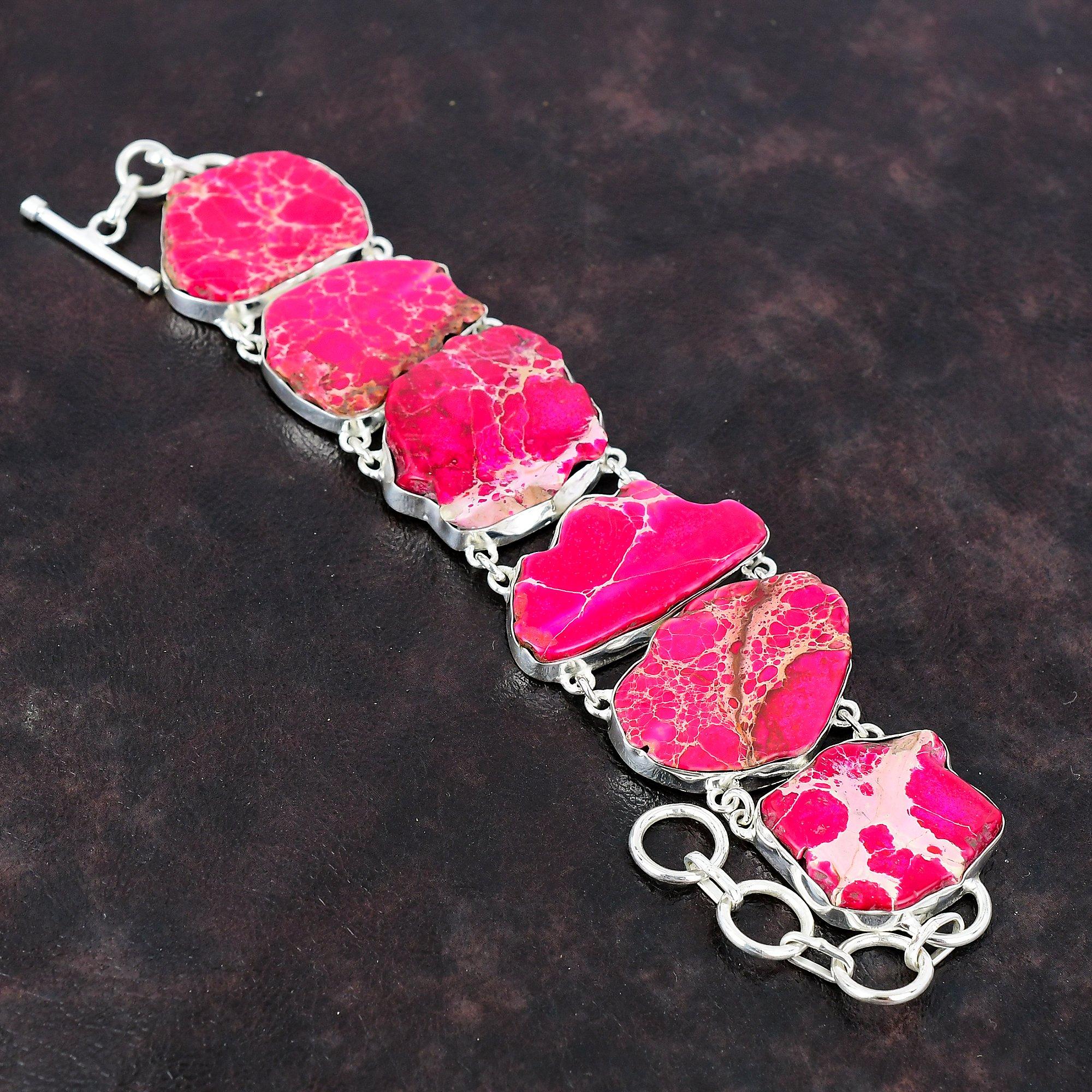 

Браслет из яшмы из розового моря, браслет из стерлингового серебра 925 пробы, регулируемый браслет-цепочка, ювелирные изделия ручной работы, браслет из драгоценных камней, подарок для невесты Adjustable