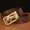 Tiger Engraved Automatic Buckle Cowhide Men's Zodiac Belt - Casual Retro Style