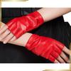 Used [NEW] [Nappaglo] Women's Short Fingerless Leather Gloves, Winter Inner Warm Insulation, Cold Protection, Sports, Driving Gloves (M, Red (Silk
