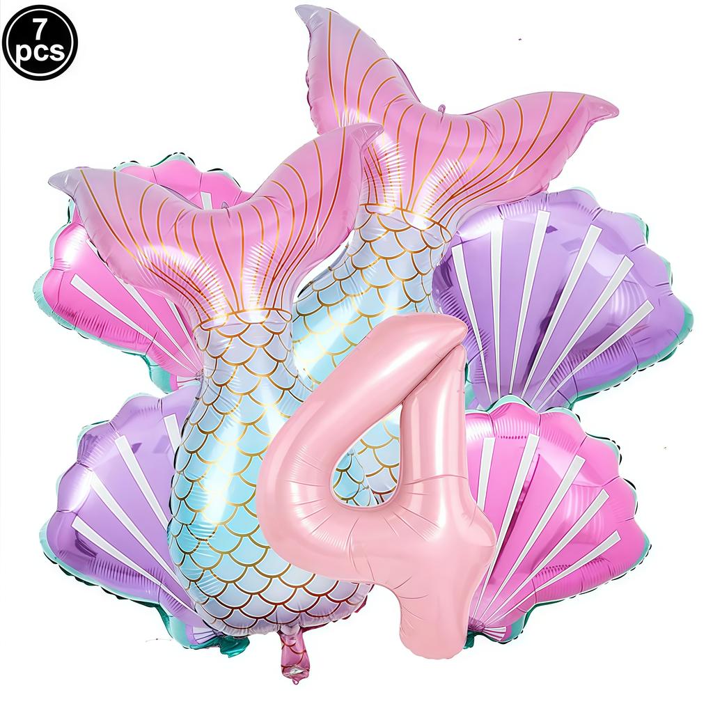 Little Mermaid Party Balloons Set 32Inch Number 1-9 Foil Balloon Mermaid Ocean Theme Girl Birthday Party Decoration Baby Shower
