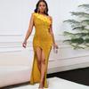 New Fashion Temperament Slant Neck Banquet High Waist Split Dress Dress Sequin Dress