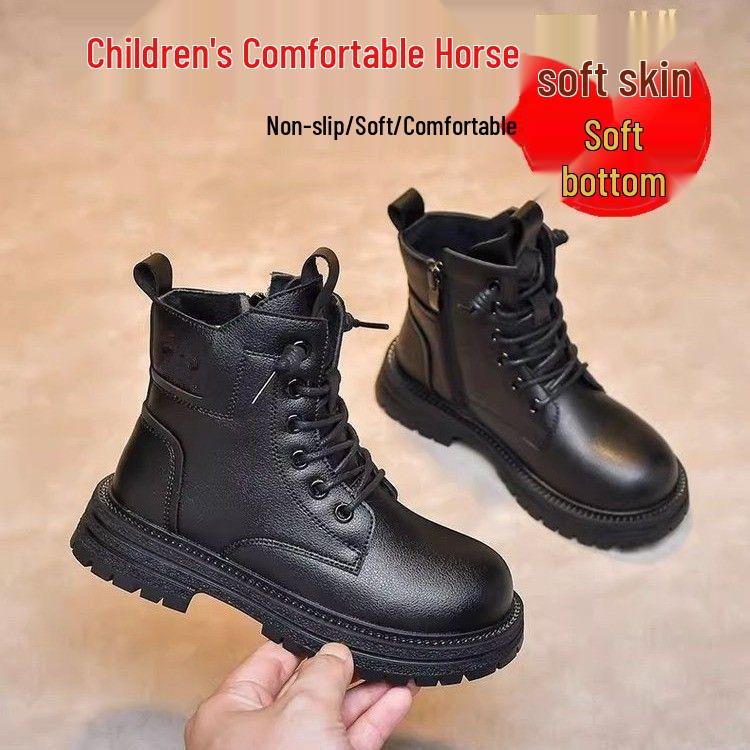 Children's Soft Leather Martin Boots: Autumn/Winter Girls' Fashion, Warm Velvet, British Style, Ankle Boots for Girls.