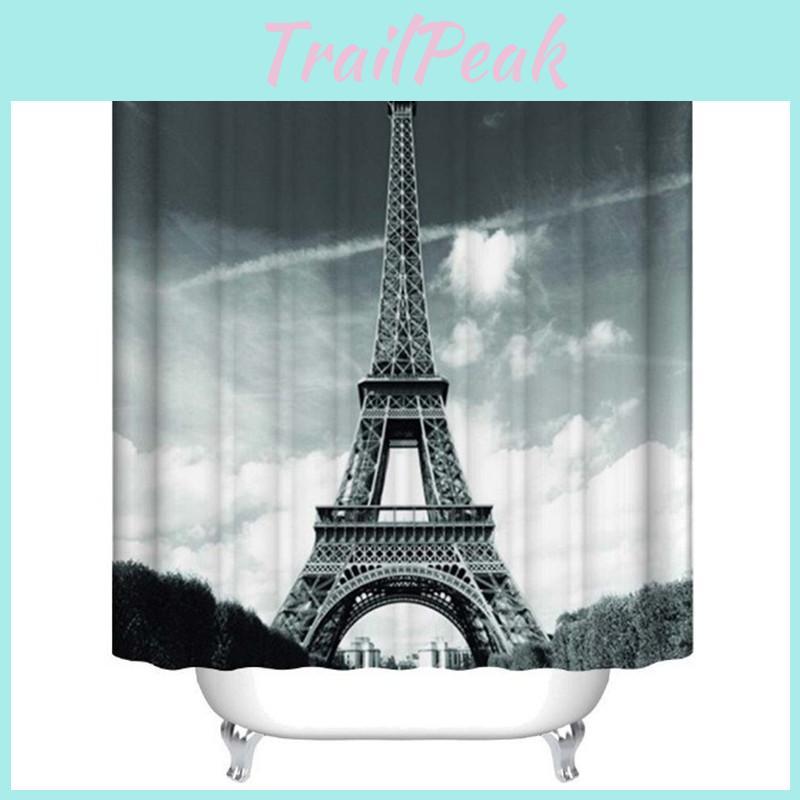 Eiffel Tower Themed Polyester Shower Curtain With Urban Night Scene For Home Improvement