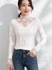 Women's High-End Lace Base Layer Top, Autumn/Winter, Velvet Warmth, Mesh Jacquard Collar, Slightly Sheer, Stylish Design