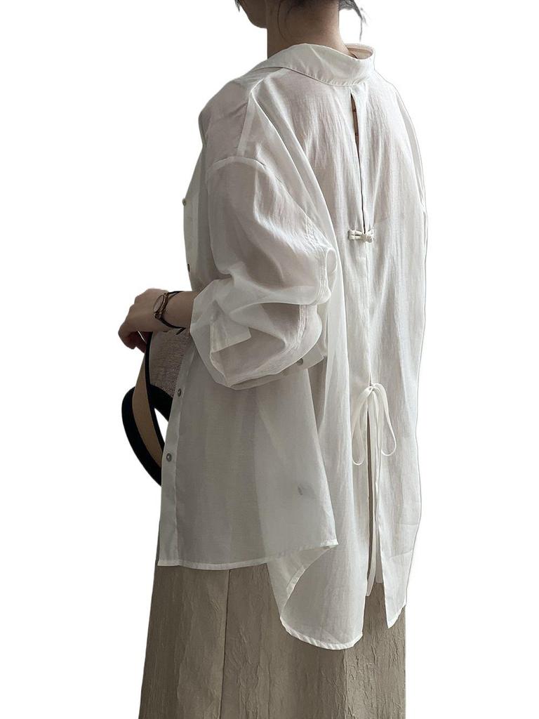 Women's Lightweight Tencel Sun Protection Jacket - 2025 Summer Frog Button Long Sleeve with Back Slit