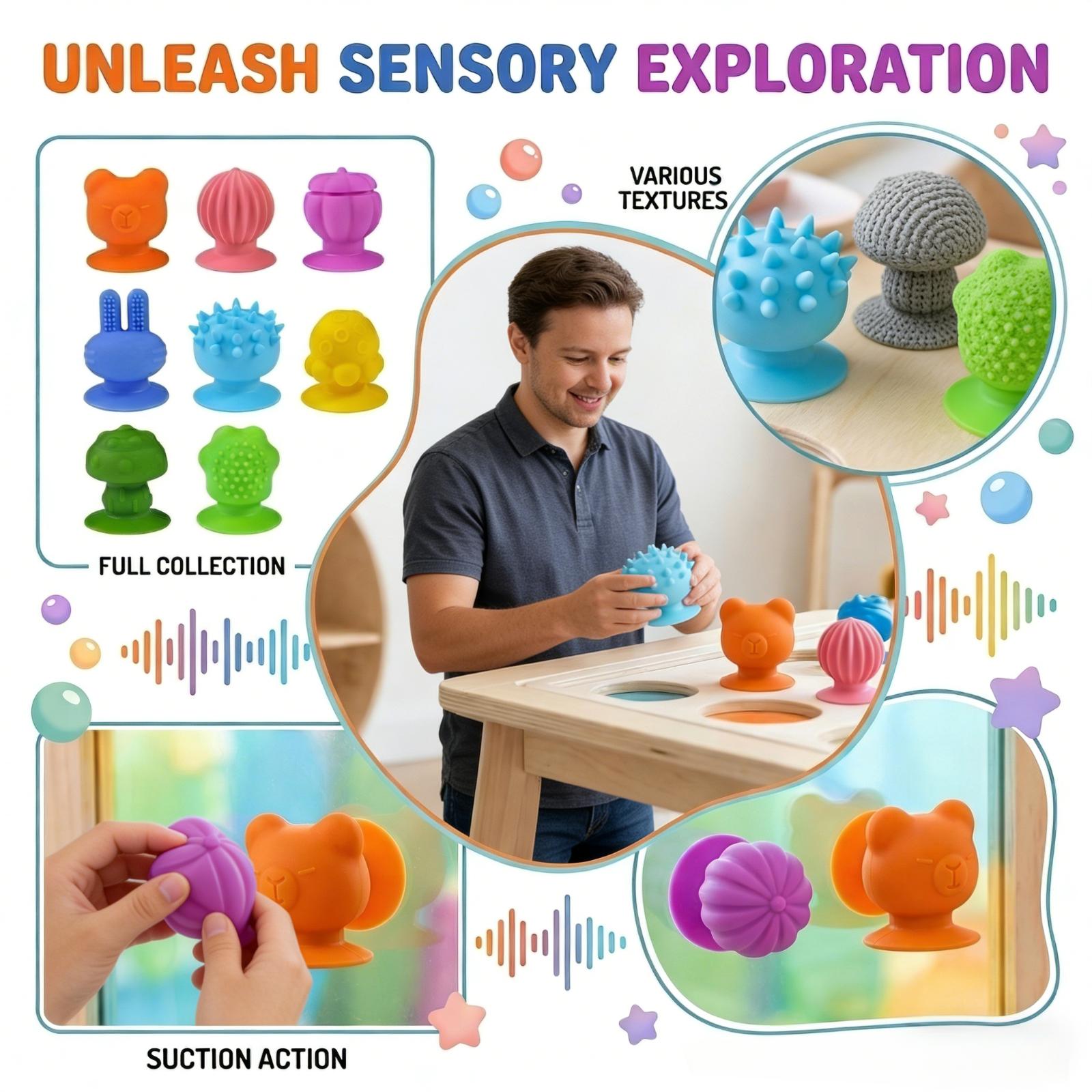 

Sensory Stress-relieving Toys For Teenagers And Adults: 8-piece Textured Suction Cup Toy Set - Soothing Sensory Toys For - Quiet Stress-relieving Toys One Size
