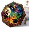 Witchcraft in Stained Glass Outdoor Automatic Umbrella Retractable Design with 8-Rib Durability Lightweight Perfect Gift for Friends Family