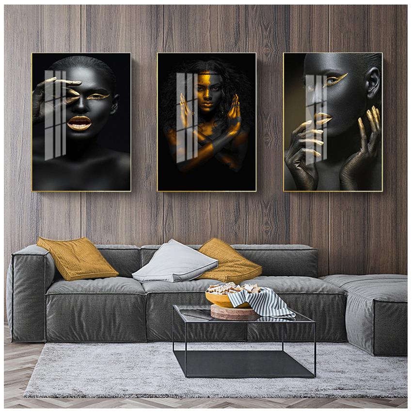 Wall Art Picture for Living Room Decor Black and Gold African Woman Cuadros Canvas Painting Posters and Prints Scandinavian