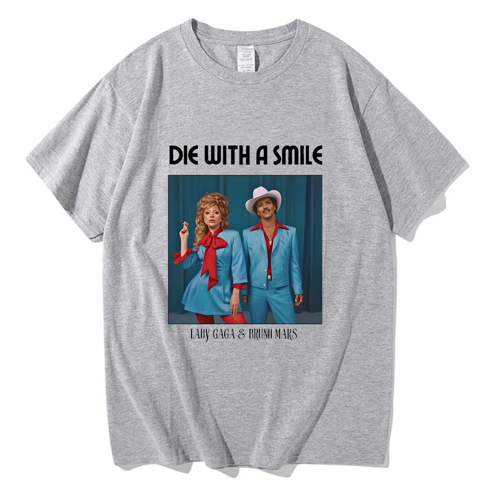 

Bruno Mars and Lady Gaga Die with A Smile Tshirt Unisex Casual Gothic Teeshirt Short Sleeve Hip Hop Tshirt Camisetas Punk Tops 4XL