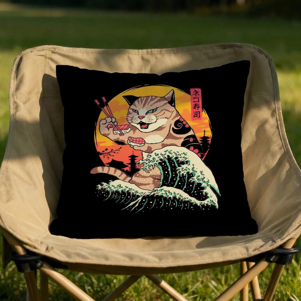 Japanese Style Cat Cushion Cover Soft Reversible  Durable Pillow Cover  MultiScene Use for Home  Car Daily Comfort