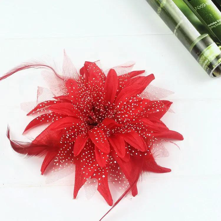 Women's Fashion Flower Feather Bead Corsage Hair Clip Bridal Hairband Brooch Pin Brida Barrettes Hair Mesh Accessories Jewelry