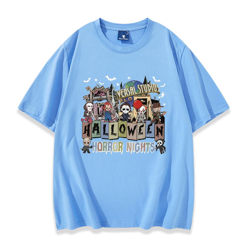 Horror Movie Characters Shirt Halloween Party Shirt Spooky Season Shirt Women Men Short Sleeve Streetwear Hip Hop Tops