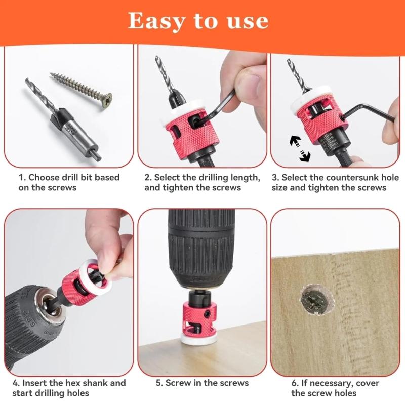 Pack of 5 Hex Shank Countersink Drill Bits with Adjustable Depth Stop Tapered Bits for DIY Projects and Professional Use