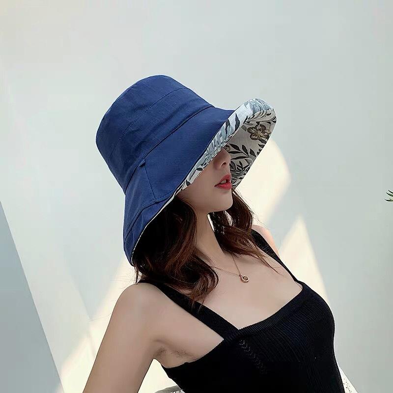 Hat Female Double-sided Japanese Internet Celebrity Travel Visor Sun Protection Big Brim Face Bucket Hat Women Summer Double-sided Can Wear