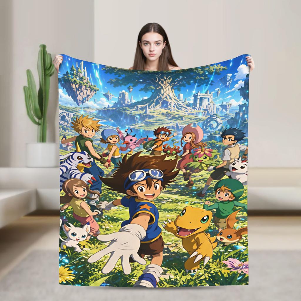 Digimon Plush Blanket Girls Boys Flannel Throw Blanket For Couch Chair Super Soft Quality Bedspread Gift