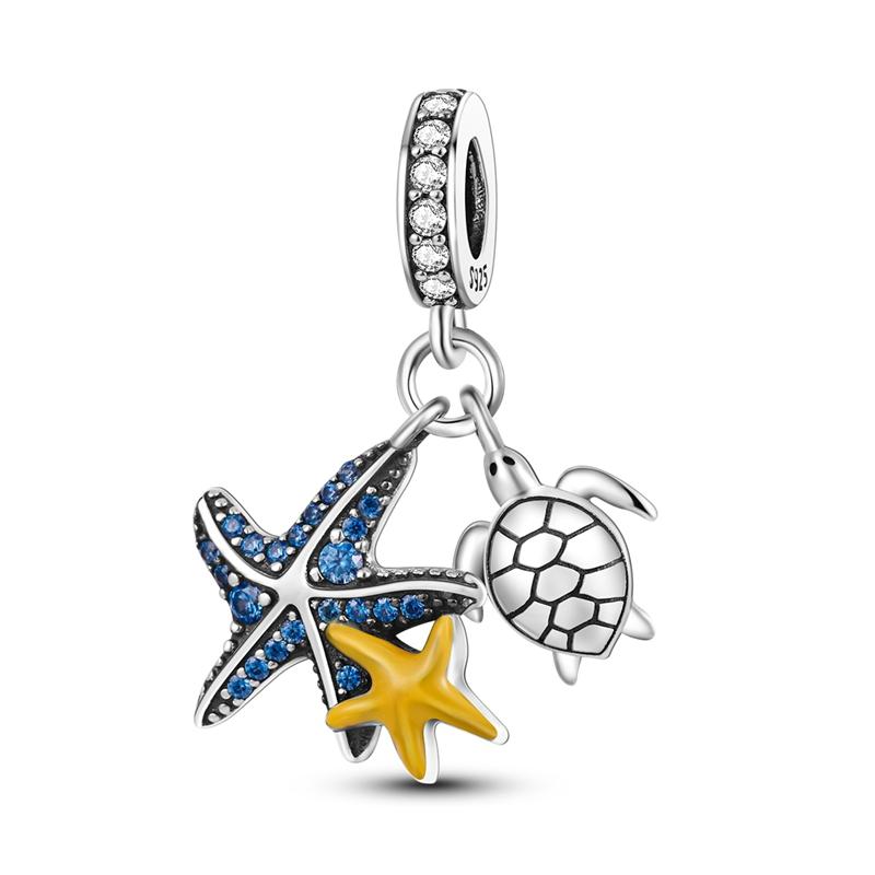 Copper Plated Summer Turtles Starfish Octopuses Charms Beads Fit Original Bangle Bracelet Charm Diy Women Jewelry Gift