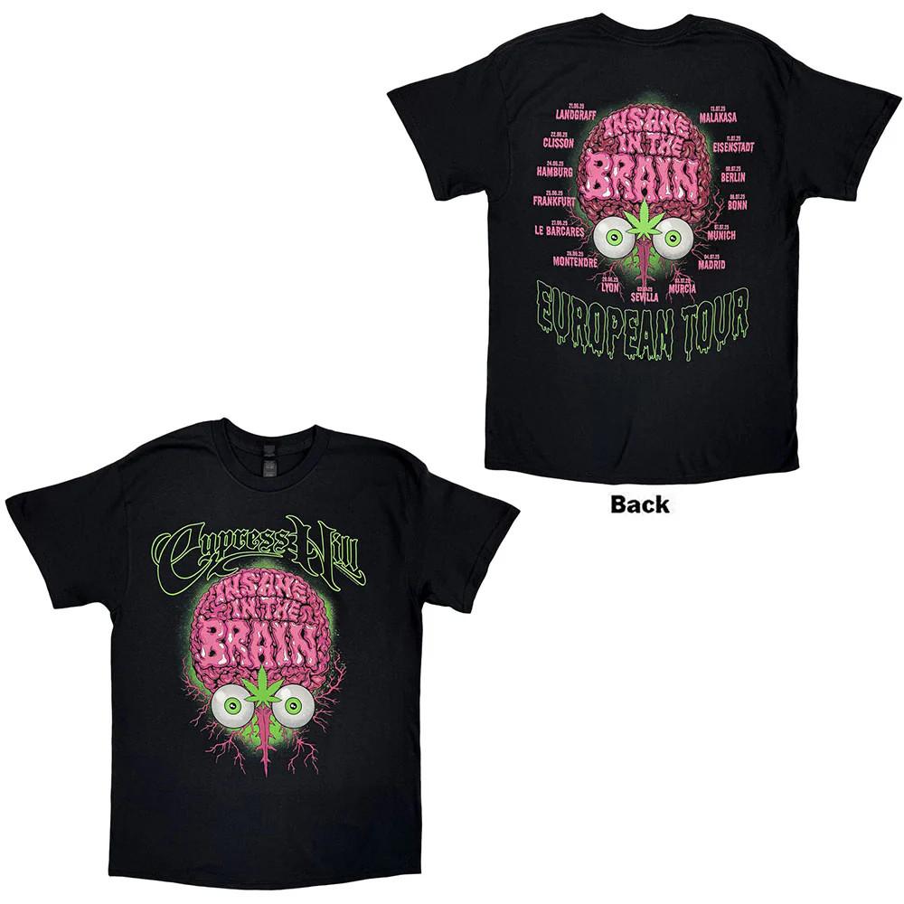 Cypress Hill T-Shirt: Insane In The Brain EU Tour 25 (Black) (Back Print & Ex-T S